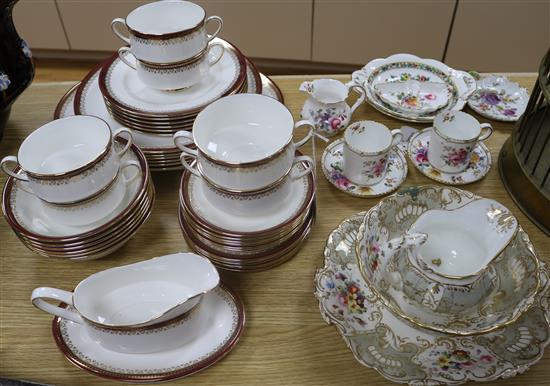 A Royal Albert Holyrood part dinner service, two Paragon part tea sets and a pair of Victorian dessert plates